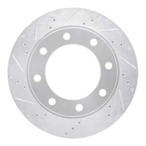 Ford F-250 Super Duty Brake Rotor (1) - Front Left - R1 Concepts - Drilled & Slotted - Silver - `99-`05